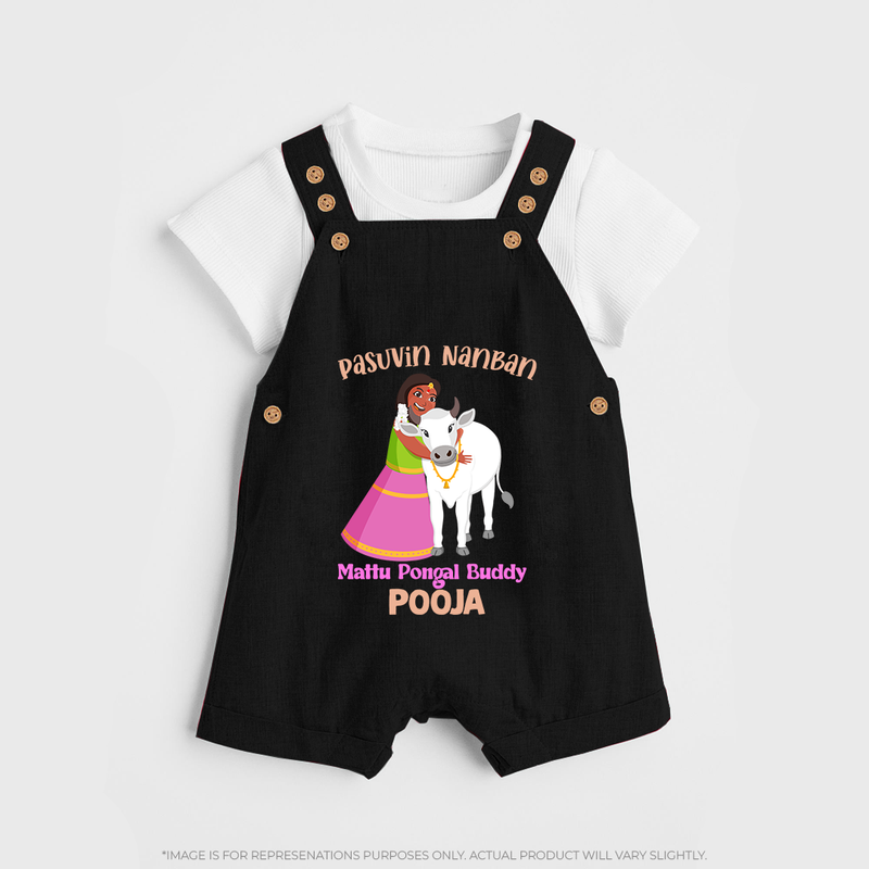 "Pasuvin Nanban - Celebrate the Spirit of Mattu Pongal with Customized Dungaree Set for Kids with Name" - BLACK - 0 - 5 Months Old (Chest 18")