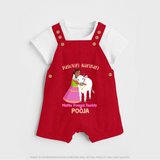 "Pasuvin Nanban - Celebrate the Spirit of Mattu Pongal with Customized Dungaree Set for Kids with Name" - RED - 0 - 5 Months Old (Chest 18")