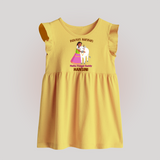 "Pasuvin Nanban - Celebrate the Spirit of Mattu Pongal with Customized Baby Frock for Babies with Name" - YELLOW - 0 - 3 Months Old (Chest 17")