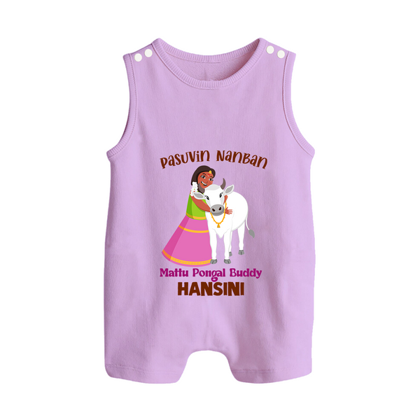 "Pasuvin Nanban - Celebrate the Spirit of Mattu Pongal with Customized Romper Suit for Babies with Name" - LILAC - 0 - 5 Months Old (Chest 18")