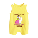 "Pasuvin Nanban - Celebrate the Spirit of Mattu Pongal with Customized Romper Suit for Babies with Name" - PASTEL YELLOW - 0 - 5 Months Old (Chest 18")