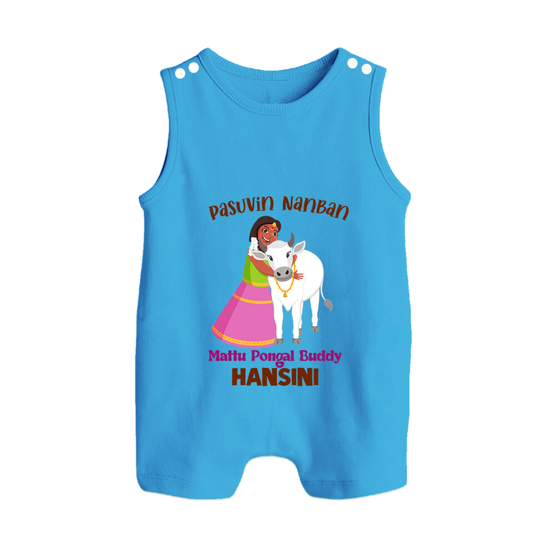 "Pasuvin Nanban - Celebrate the Spirit of Mattu Pongal with Customized Romper Suit for Babies with Name" - ROYAL BLUE - 0 - 5 Months Old (Chest 18")