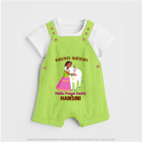 "Pasuvin Nanban - Celebrate the Spirit of Mattu Pongal with Customized Dungaree Set for Kids with Name" - GREEN - 0 - 5 Months Old (Chest 18")