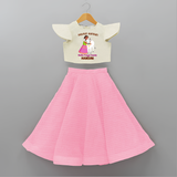 "Pasuvin Nanban - Celebrate the Spirit of Mattu Pongal with Customized Crop Top and Skirt for Girls with Name" - PINK - 6 - 9 Months Old (Chest 20" , Frock Waist 20")