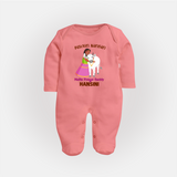 "Pasuvin Nanban - Celebrate the Spirit of Mattu Pongal with Customized Sleep Suit for Babies with Name" - PEACH - New Born (Chest 7.5")