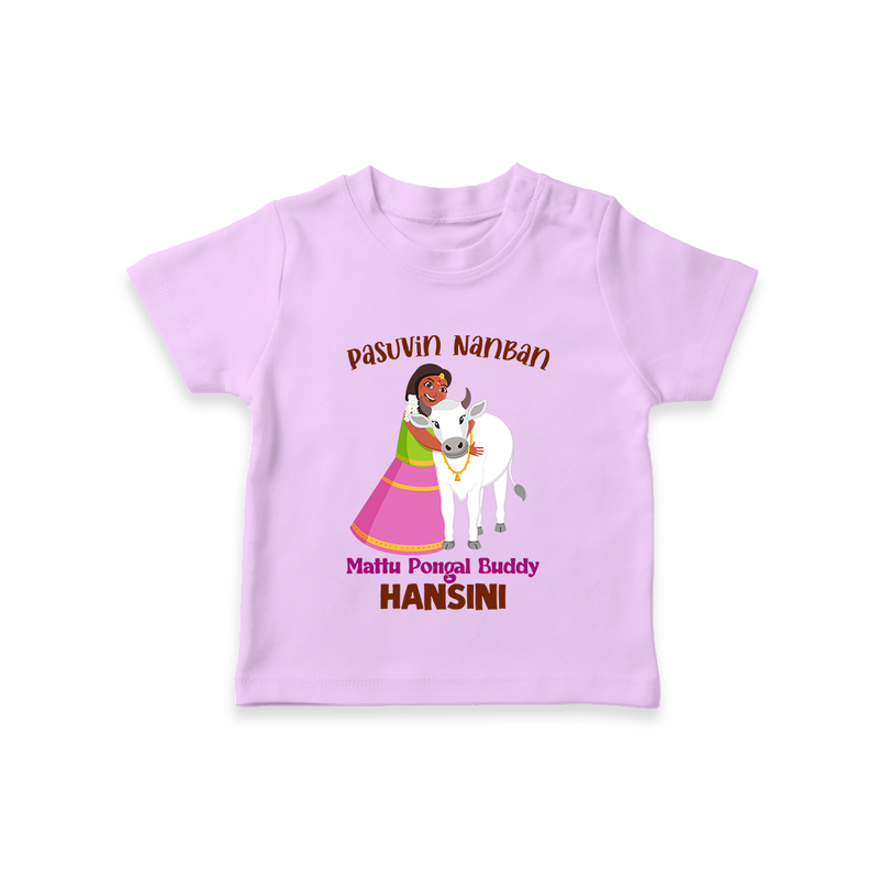 "Pasuvin Nanban - Celebrate the Spirit of Mattu Pongal with Customized T-shirt for Kids with Name" - LILAC - 0-5 Months Old (Chest 17")