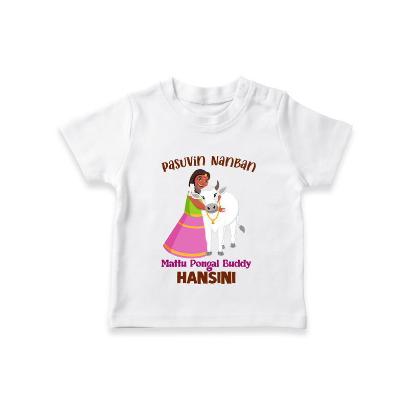 "Pasuvin Nanban - Celebrate the Spirit of Mattu Pongal with Customized T-shirt for Kids with Name" - WHITE - 0-5 Months Old (Chest 17")