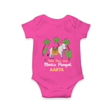 "Milk, Moo & Mattu Pongal - Imprinted Customized Romper for Babies with Name" - HOT PINK - 0 - 3 Months Old (Chest 16")