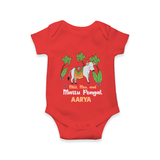 "Milk, Moo & Mattu Pongal - Imprinted Customized Romper for Babies with Name" - RED - 0 - 3 Months Old (Chest 16")