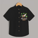 "Milk, Moo And Mattu Pongal Imprinted Customized Shirt for Boys with Name" - BLACK - 0 - 6 Months Old (Chest 23")