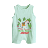 "Milk, Moo & Mattu Pongal - Imprinted Customized Romper Suit for Babies with Name" - MINT GREEN - 0 - 5 Months Old (Chest 18")