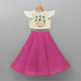 "Milk, Moo And Mattu Pongal Imprinted Customized Crop Top and Skirt for Girls with Name" - FUSCHIA - 6 - 9 Months Old (Chest 20" , Frock Waist 20")