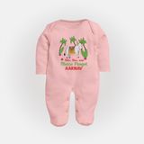 "Milk, Moo & Mattu Pongal - Imprinted Customized Sleep Suit for Babies with Name" - BABY PINK - New Born (Chest 7.5")