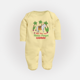 "Milk, Moo & Mattu Pongal - Imprinted Customized Sleep Suit for Babies with Name" - PASTEL YELLOW - New Born (Chest 7.5")