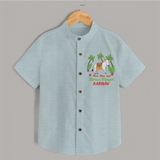 "Milk, Moo And Mattu Pongal Imprinted Customized Shirt for Boys with Name" - ARCTIC BLUE - 0 - 6 Months Old (Chest 23")