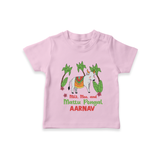 "Milk, Moo & Mattu Pongal - Imprinted Customized T-shirt for Kids with Name" - PINK - 0-5 Months Old (Chest 17")