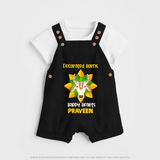 "Happy Mattu Pongal - Decorated Horns Customized Dungaree Set for Kids with Name" - BLACK - 0 - 5 Months Old (Chest 18")