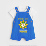 "Happy Mattu Pongal - Decorated Horns Customized Dungaree Set for Kids with Name" - COBALT BLUE - 0 - 5 Months Old (Chest 18")