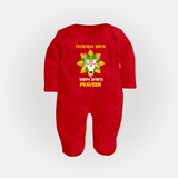 "Happy Mattu Pongal - Decorated Horns Customized Sleep Suit for Babies with Name" - RED - New Born (Chest 7.5")