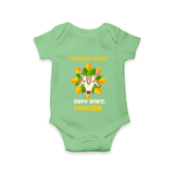 "Happy Mattu Pongal - Decorated Horns Customized Romper for Babies with Name" - GREEN - 0 - 3 Months Old (Chest 16")