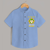 "Happy Mattu Pongal - Decorated Horns Customized Shirt for Boys with Name" - SKY BLUE - 0 - 6 Months Old (Chest 23")