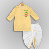 "Happy Mattu Pongal - Decorated Horns Customized Dropped Dhoti for Boys with Name" - YELLOW - 0 - 6 Month Old (Chest 24", Kurta Length 14" , Waist 19", Dhoti Length 14")