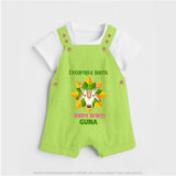 "Happy Mattu Pongal - Decorated Horns Customized Dungaree Set for Kids with Name" - GREEN - 0 - 5 Months Old (Chest 18")