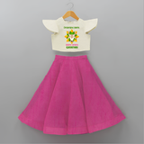 "Happy Mattu Pongal - Decorated Horns Customized Crop Top and Skirt for Girls with Name" - FUSCHIA - 6 - 9 Months Old (Chest 20" , Frock Waist 20")