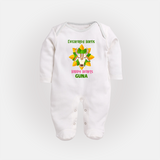 "Happy Mattu Pongal - Decorated Horns Customized Sleep Suit for Babies with Name" - WHITE - New Born (Chest 7.5")