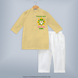 "Happy Mattu Pongal - Decorated Horns Customized Kurta Set for Boys with Name" - YELLOW - 3 - 6 Months Old (Chest 24", Kurta Length 14'', Waist 19", Pant Length 14")