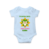 "Happy Mattu Pongal - Decorated Horns Customized Romper for Babies with Name" - BABY BLUE - 0 - 3 Months Old (Chest 16")