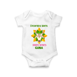 "Happy Mattu Pongal - Decorated Horns Customized Romper for Babies with Name" - WHITE - 0 - 3 Months Old (Chest 16")