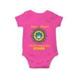 "Happy Mattu Pongal - Kolam Designs & Cow-Themed Customized Romper for Babies with Name" - HOT PINK - 0 - 3 Months Old (Chest 16")