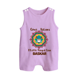 "Happy Mattu Pongal - Kolam Designs & Cow-Themed Customized Romper Suit for Babies with Name" - LILAC - 0 - 5 Months Old (Chest 18")