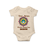 "Happy Mattu Pongal - Kolam Designs & Cow-Themed Customized Romper for Babies with Name" - IVORY - 0 - 3 Months Old (Chest 16")