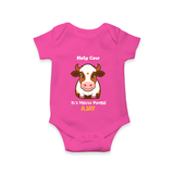 "Holy Cow! Happy Mattu Pongal - Customized Romper for Babies with Name" - HOT PINK - 0 - 3 Months Old (Chest 16")