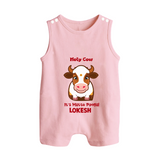 "Holy Cow! Happy Mattu Pongal - Customized Romper Suit for Babies with Name" - BABY PINK - 0 - 5 Months Old (Chest 18")