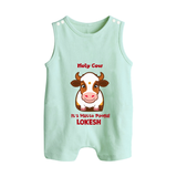 "Holy Cow! Happy Mattu Pongal - Customized Romper Suit for Babies with Name" - MINT GREEN - 0 - 5 Months Old (Chest 18")