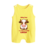 "Holy Cow! Happy Mattu Pongal - Customized Romper Suit for Babies with Name" - PASTEL YELLOW - 0 - 5 Months Old (Chest 18")