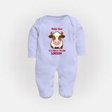 "Holy Cow! Happy Mattu Pongal - Customized Sleep Suit for Babies with Name" - BABY BLUE - New Born (Chest 7.5")