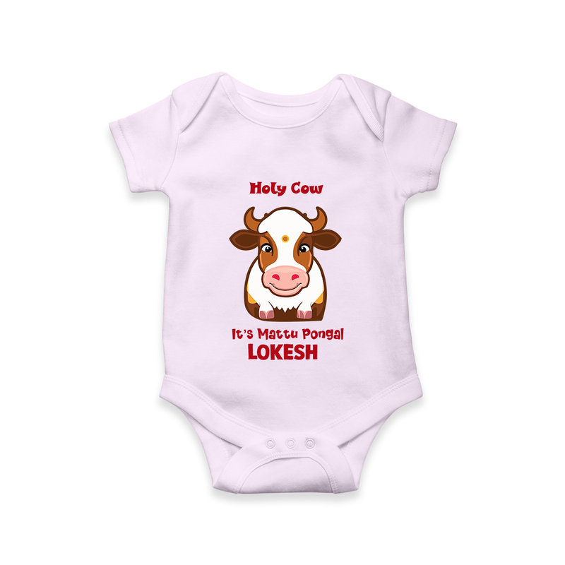 "Holy Cow! Happy Mattu Pongal - Customized Romper for Babies with Name" - LILAC - 0 - 3 Months Old (Chest 16")