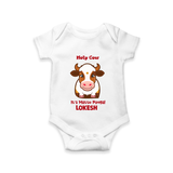 "Holy Cow! Happy Mattu Pongal - Customized Romper for Babies with Name" - WHITE - 0 - 3 Months Old (Chest 16")