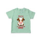 "Holy Cow! Happy Mattu Pongal - Customized T-shirt for Kids with Name" - MINT GREEN - 0-5 Months Old (Chest 17")