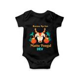 "Horn Up for Happy Mattu Pongal - Customized Romper for Babies with Name" - BLACK - 0 - 3 Months Old (Chest 16")