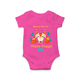 "Horn Up for Happy Mattu Pongal - Customized Romper for Babies with Name" - HOT PINK - 0 - 3 Months Old (Chest 16")