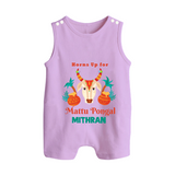 "Horn Up for Happy Mattu Pongal - Customized Romper Suit for Babies with Name" - LILAC - 0 - 5 Months Old (Chest 18")