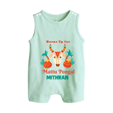 "Horn Up for Happy Mattu Pongal - Customized Romper Suit for Babies with Name" - MINT GREEN - 0 - 5 Months Old (Chest 18")