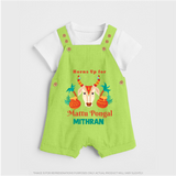 "Horn Up for Happy Mattu Pongal - Customized Dungaree Set for Kids with Name" - GREEN - 0 - 5 Months Old (Chest 18")