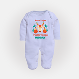 "Horn Up for Happy Mattu Pongal - Customized Sleep Suit for Babies with Name" - BABY BLUE - New Born (Chest 7.5")