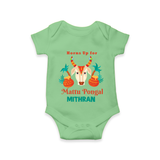 "Horn Up for Happy Mattu Pongal - Customized Romper for Babies with Name" - GREEN - 0 - 3 Months Old (Chest 16")